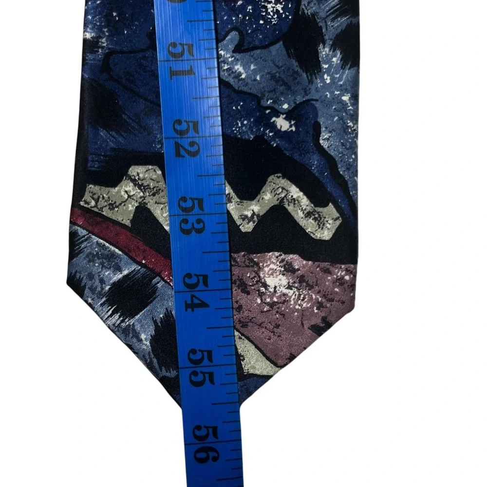 Abstract‎ Painterly Geometric Silk Handmade Italian Tie Blue Burgundy OS